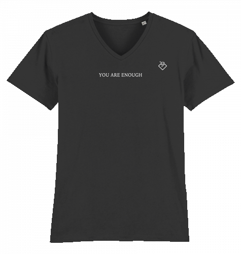 Male Shirt DESIGN HEART-MIND V-Neck schwarz "YOU ARE ENOUGH"